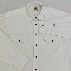 Barry Bricken Men's L White Long Sleeve Snap Button Up Western 100% Cotton Shirt